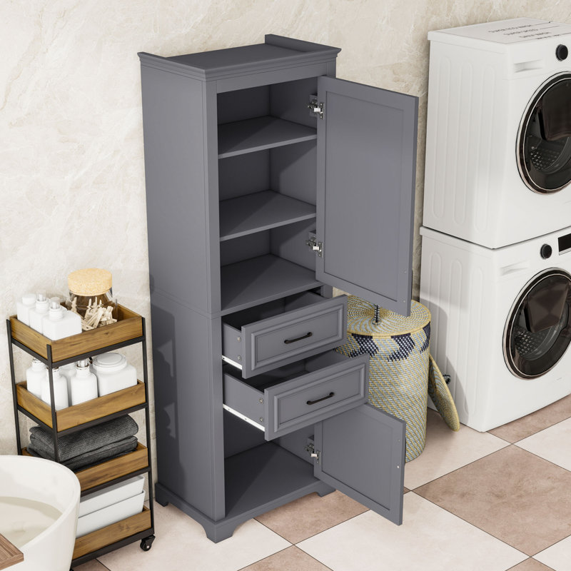 Armoire de rangement autoportante avec tablettes réglables, 2 tiroirs et 2 armoires de rangement, Charcoal Grey