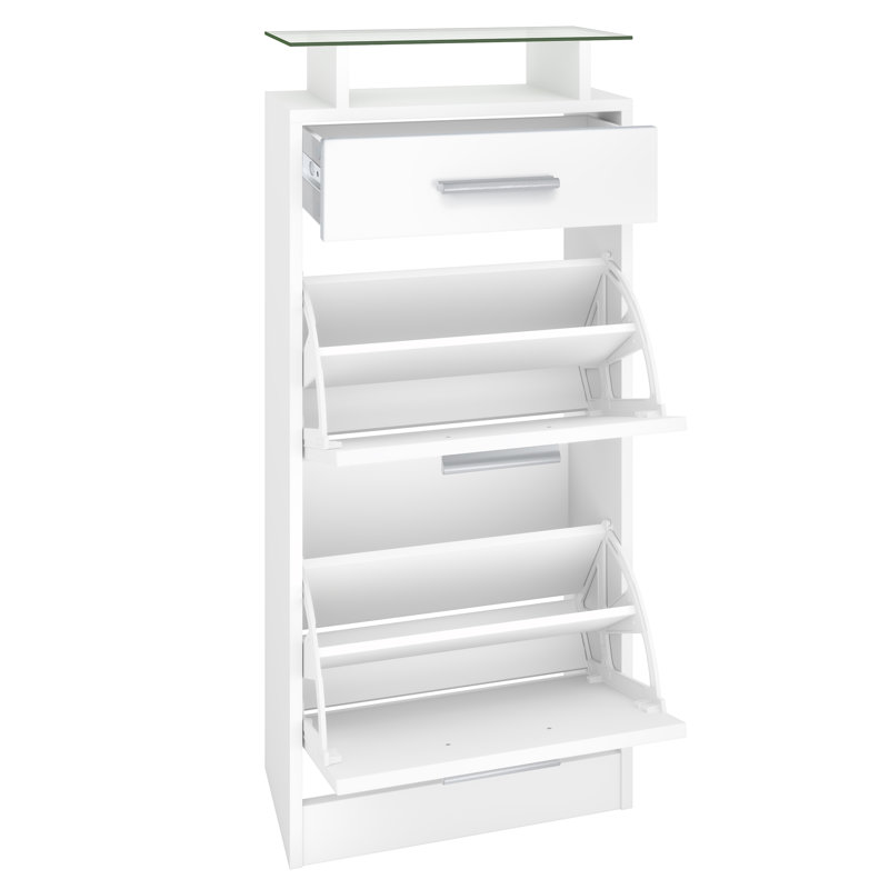 Mcclinton 8 Pair Flip Down Shoe Storage, White (Glossy)/White (Matt), No
