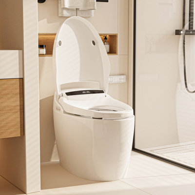 Smart Toilet With Auto Open/Close Lid, Tankless Bidet With Foot Sensor, Heated Seat & Warm Air Dryer