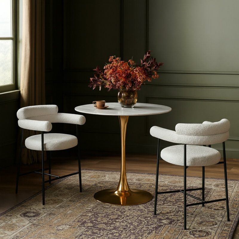 Holly Round Marble Counter height Bar Table, Gold