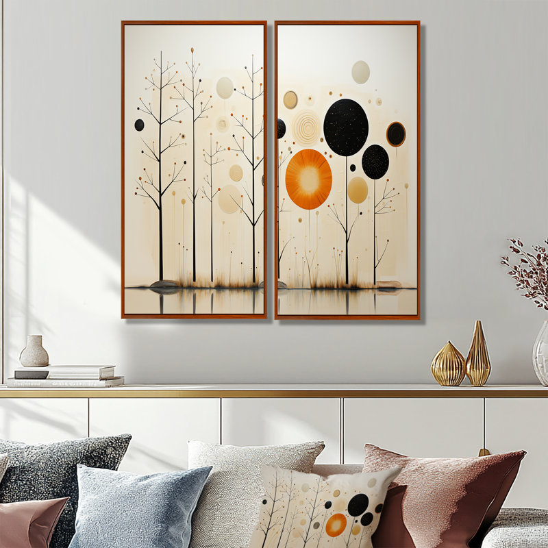 Art mural sur toile beige orange, Mid Century Minimalist Oasis, 32" H x 32" W, Brown, Impression encadrée flottante