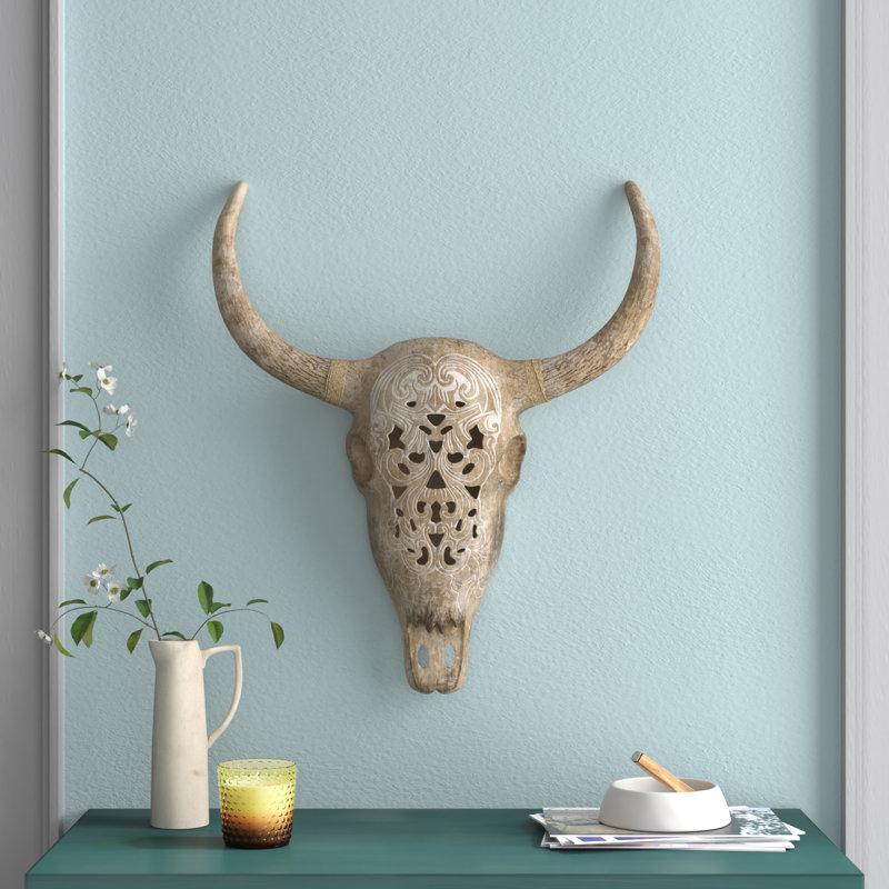 Décoration murale tête de mort en résine, Brun