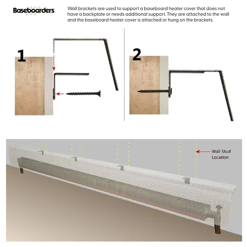Plinthe chauffante en acier galvanisé antidérapant avec plinthes 3 supports muraux, blanc