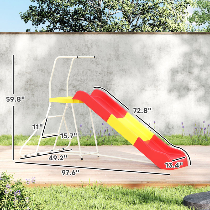 Glissade, distance de 6 pi, fabrication en métal avec support stable, revêtement thermolaqué et pente douce sécuritaire, conforme aux normes, installation facile et rapide pour glissade de 3 à 8 ans, aire de jeu autoportante