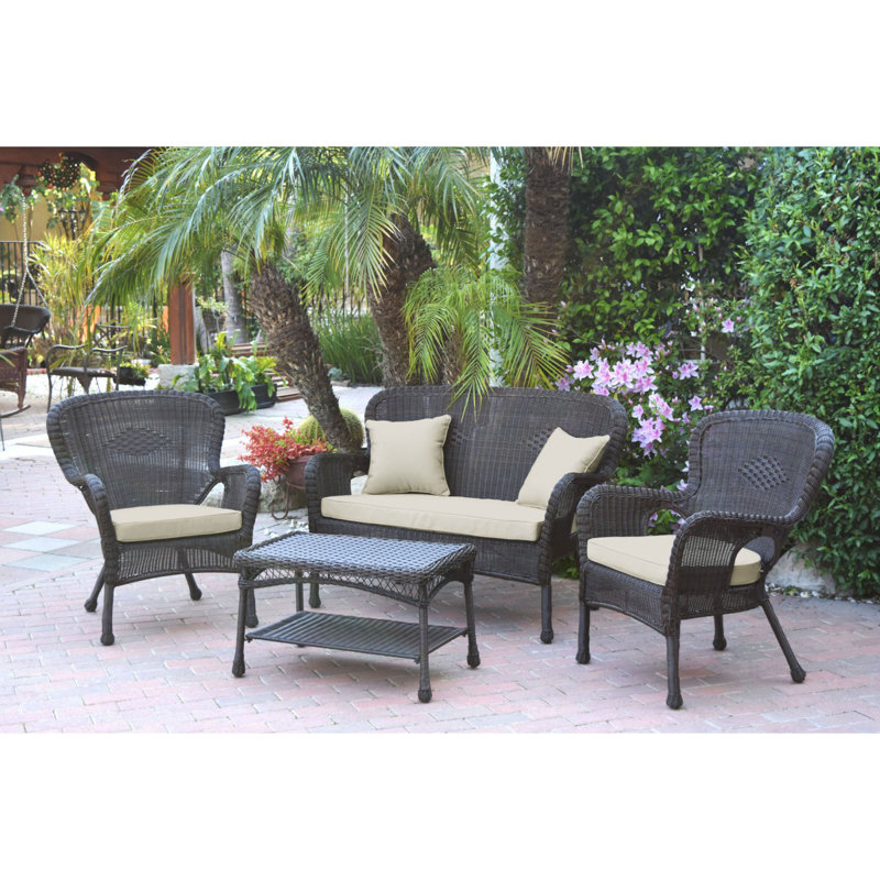 Bellas 4 Piece Sofa Set with Cushions, Tan, Espresso