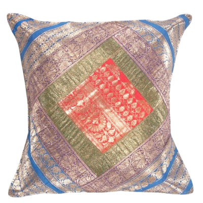 Vintage Sari silk Square Pillow Case 16 "