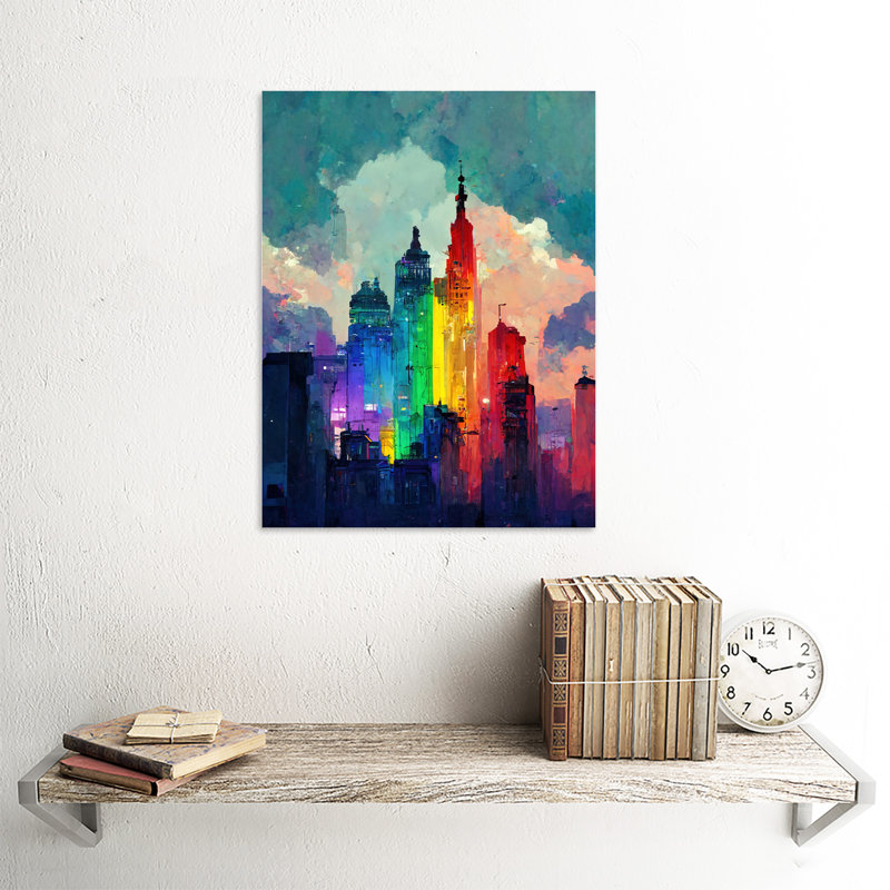 Rainbow Skyscrapers Skyline Cityscape Abstract - Print, Unframed, 40.5cm H x 30.5cm W x 0.2cm D