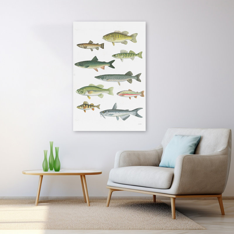 Fresh Catch V - Animal Bass Blue Brown Trout Art, 48" H x 32" W