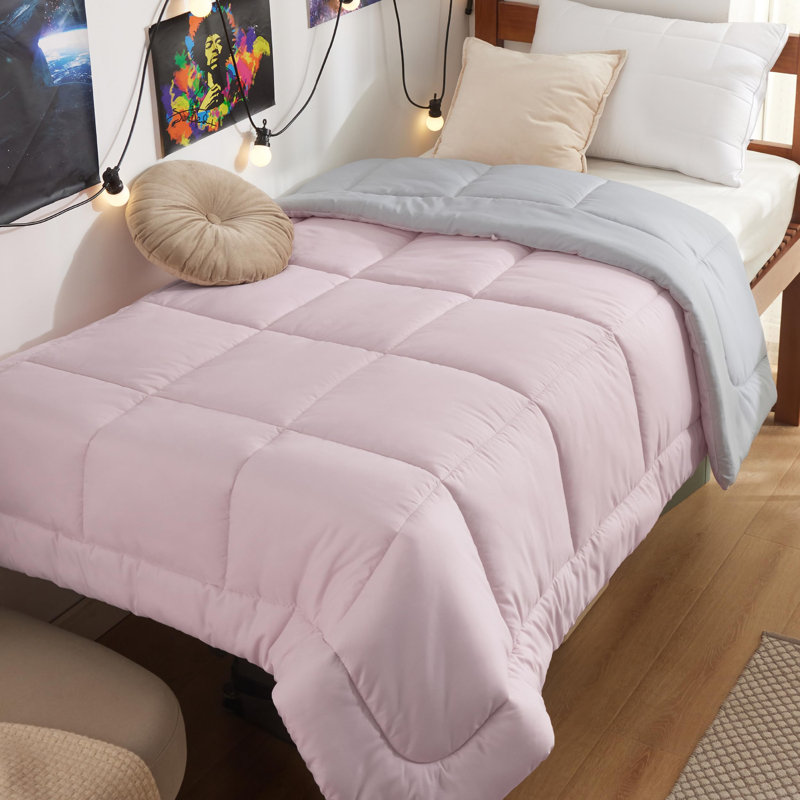 Bedsure Twin Color Block Quilted Duvet Insert – Pink & Gray, Down Alternative, All-Season, Pink/Gray, Twin Quilt
