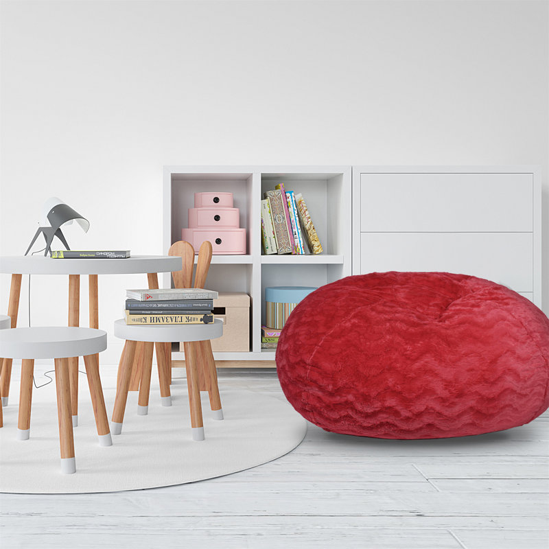 Fauteuil à billes en fausse fourrure, H 27 po x l 34 po x P 34 po, Fausse fourrure rouge