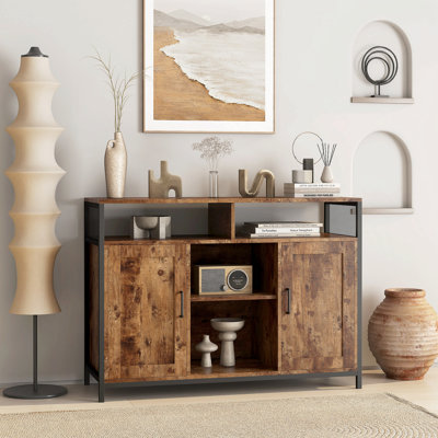 Buffet, armoire de rangement avec tablettes ouvertes pour cuisine, salle à manger, salon, style industriel, brun rustique, 43,7 x 15,74 x 31,5 pouces