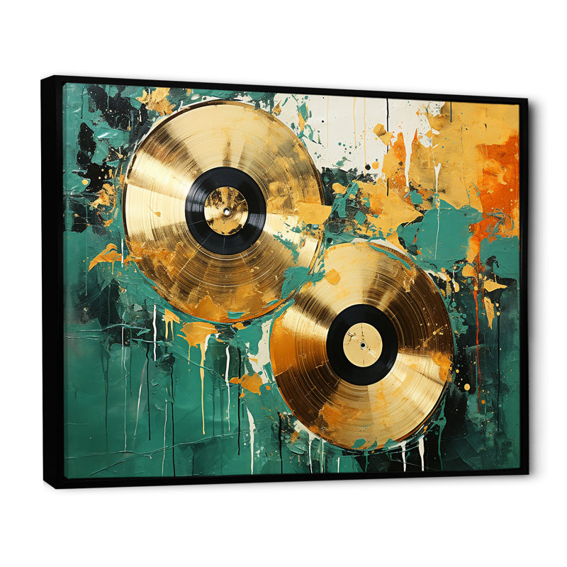 Minimalisme, disques vinyle I sur toile, Cadre flottant noir, H 24 po x l 32 po