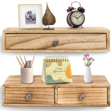 2 Packs Floating Nightstand With Drawer - Rustic Wood Floating Wall Mounted Drawers Floating Shelf With Drawer