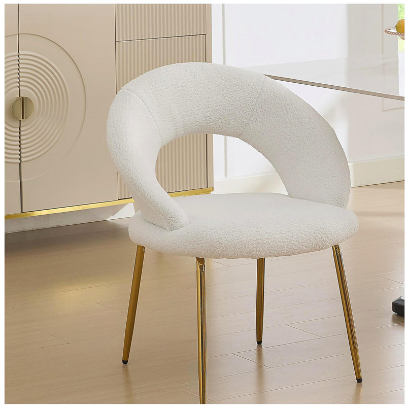 Chaise de salle à manger 1 pièce en tissu Teddy, avec dossier incurvé et pieds en métal doré, convient à la cuisine ou à la salle à manger