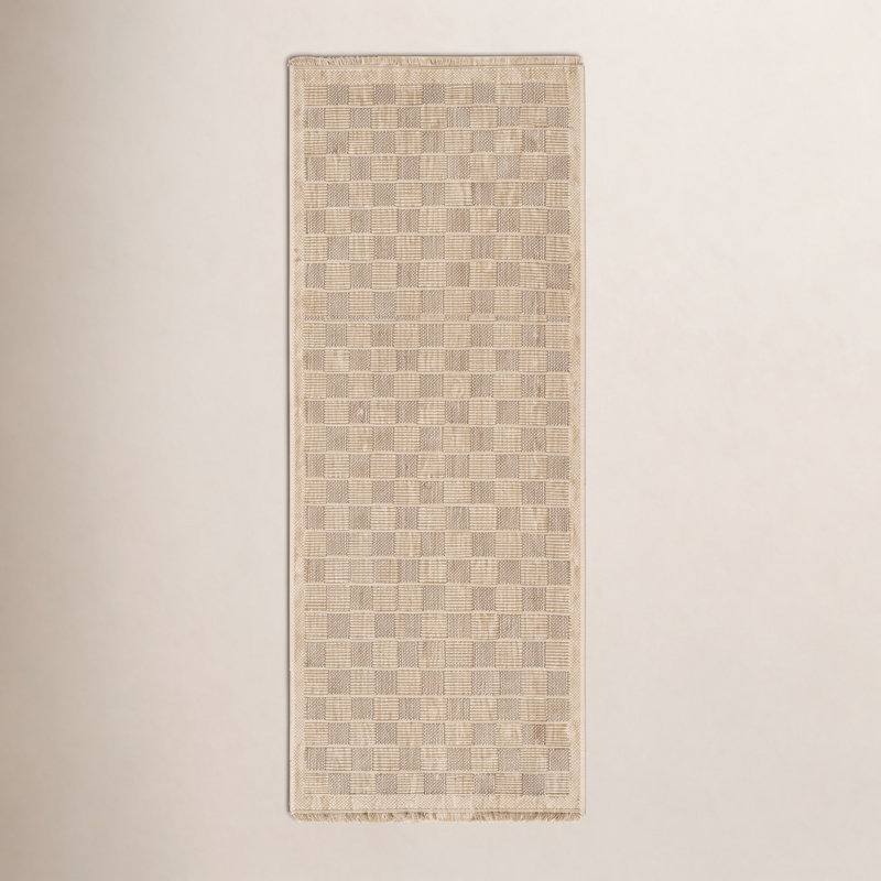 Abbie Machine Woven Checkered Area Rug, Runner 2'7" x 7'