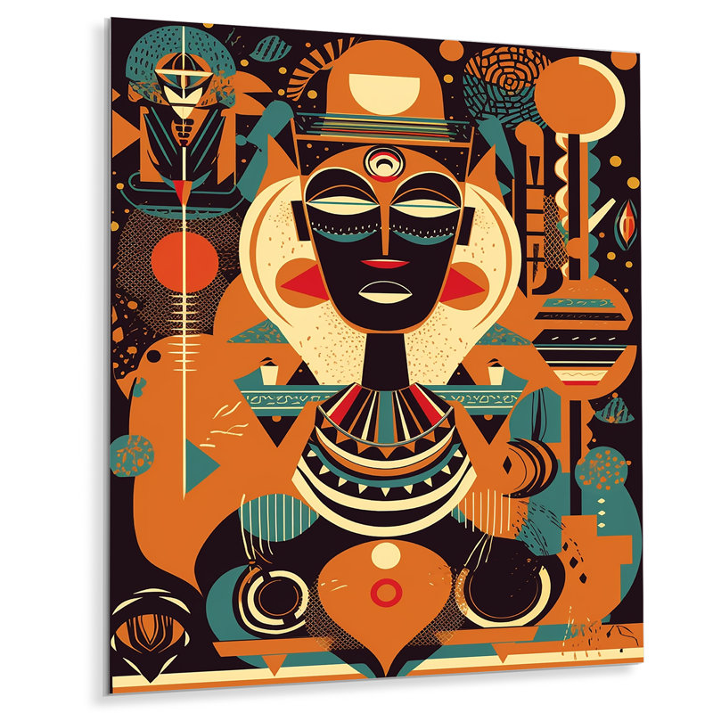 Masque traditionnel africain rétro - collage abstrait, art mural, Sans cadre, H 44 po x l 34 po