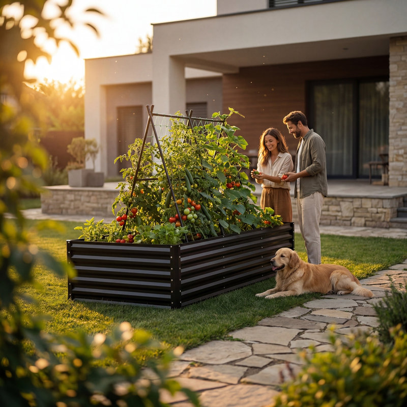 8X4x2ft Galvanized Raised Garden Bed With Trellis