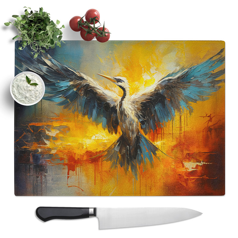 Heron Action  Glass Chopping Board
