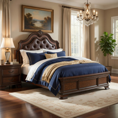 Grand lit-bateau Brix, capitonnage en similicuir classique, brun foncé