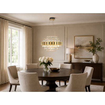 Lustre en cristal en acier inoxydable doré 18 lumières Transitional 