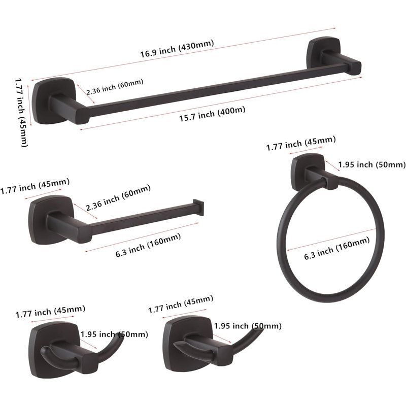 5 - Piece Bathroom Hardware Set, Matte Black