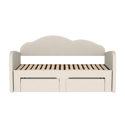 Zarar Twin Size Upholstered daybed with Cloud-Shaped Backrest, Trundle & 2 Drawers and USB Ports -  Everly Quinn, 27903C422CAD4E068AF02F15740B73C4