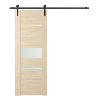 Avon 07-06 18 In. X 80 In. 5-Lite Frosted Glass Loire Ash Composite Core Wood Sliding Barn Door With Hardware Kit