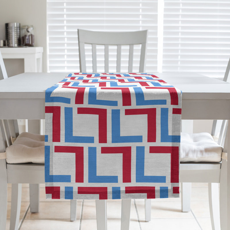 Chemin de table Carolina, 72 po x 16 po, Coton, Blanc / bleu clair / rouge