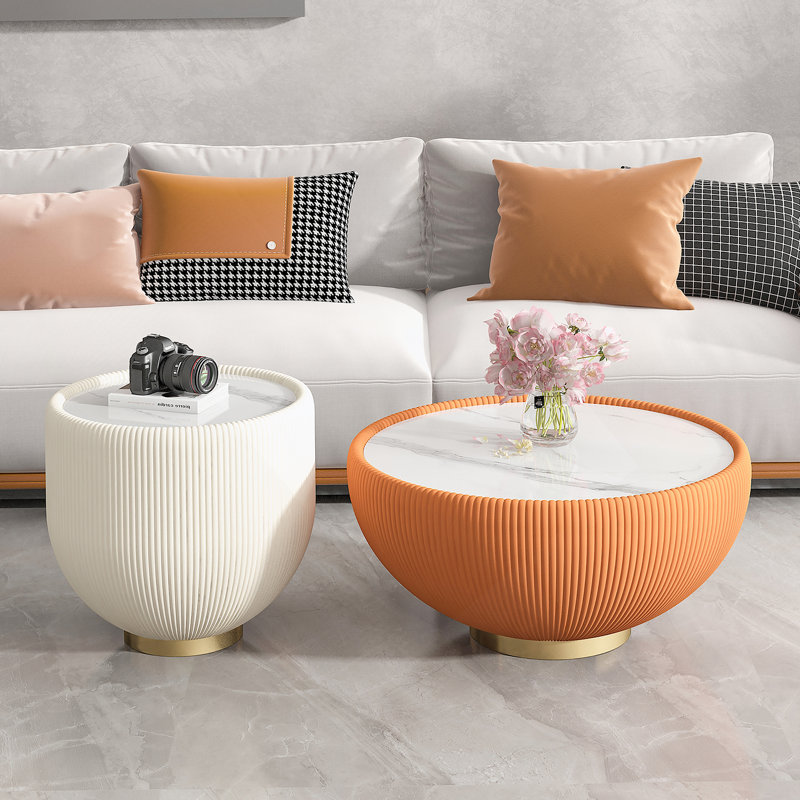 Table basse d'appoint moderne en cuir PU, Beige