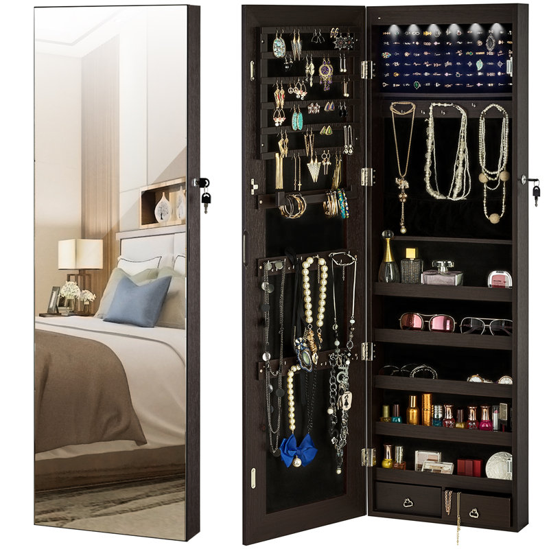 Armoire à bijoux murale avec miroir Grishilde, Marron