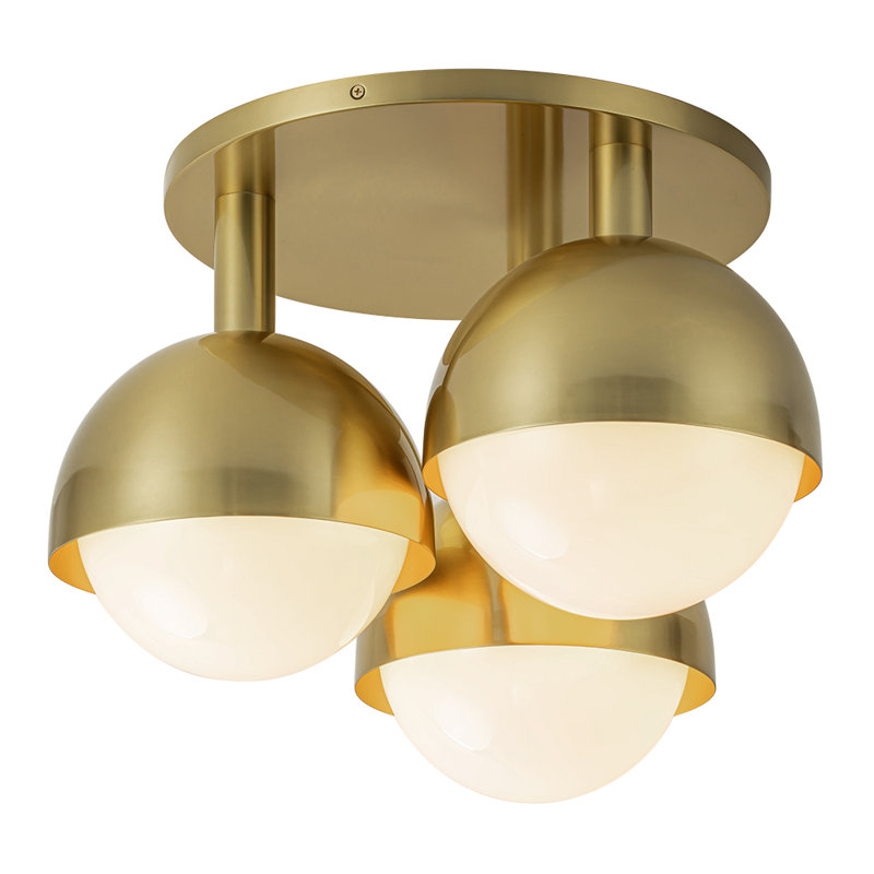 Brass 3-Light Opal Glass Globe Semi Flush Mount