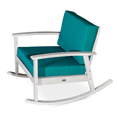 Chaise berçante en eucalyptus avec coussins foncés, finition gris argenté pour l'extérieur Coussins de chaise berçante confortables