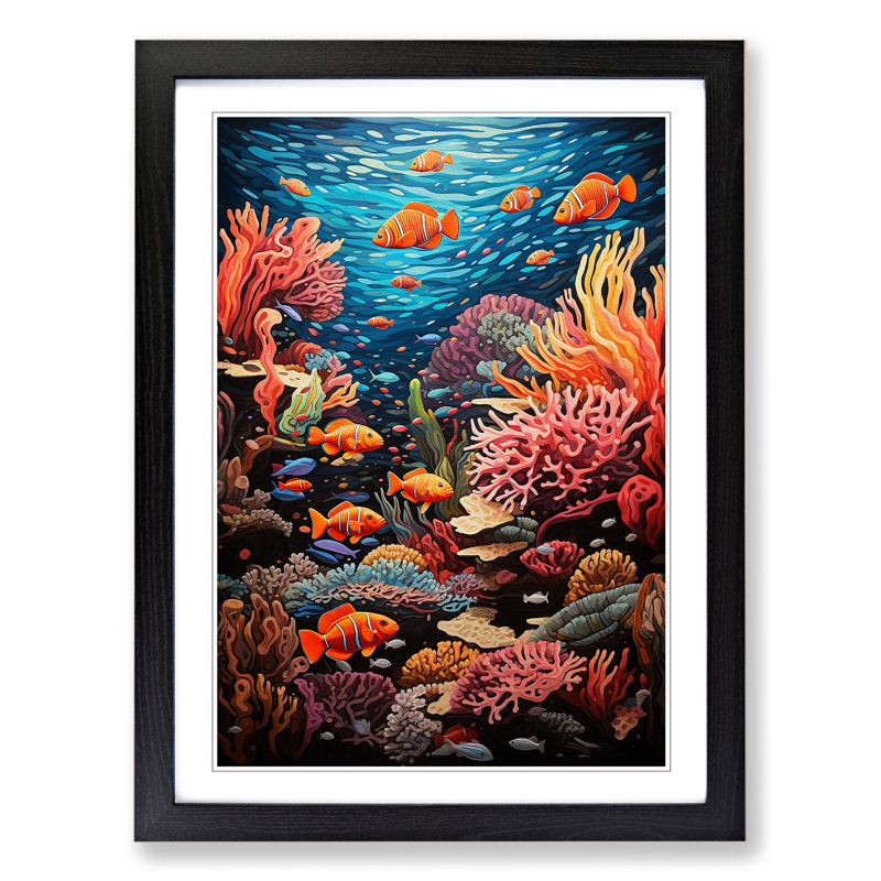 Ocean Orphism - Single Picture Frame Print on Wood, Black , 64cm H x 46cm W x 2cm D