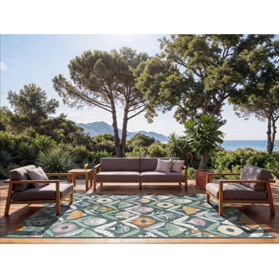 Tapis sarcelle floral intérieur / extérieur Abani Rugs Terase SAK130A