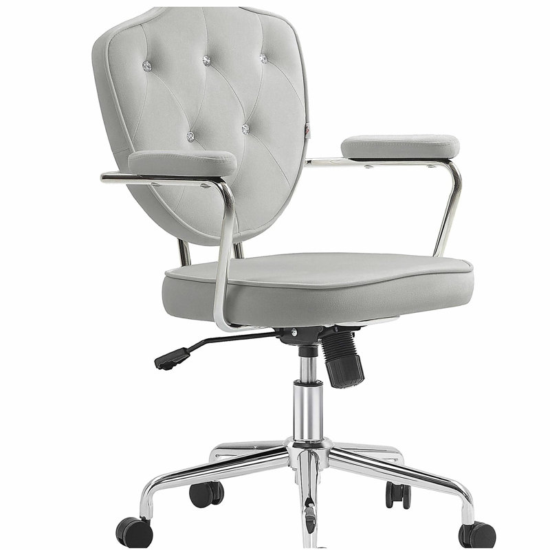 Home Office Chair, Computer Desk Chair with Button Tufted Velvet-Feel Fabric, Swivel Vanity Chair, Gray