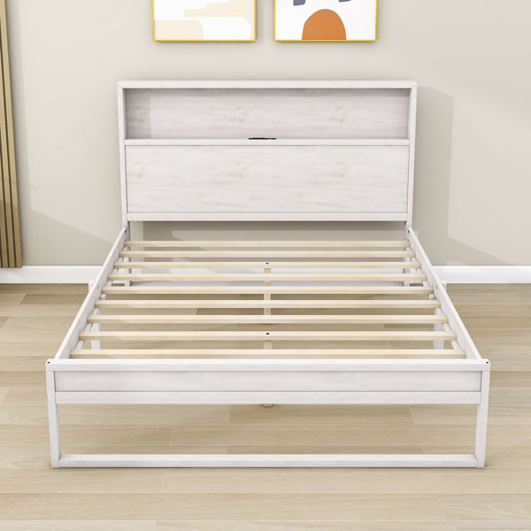 Latitude Run® Wooden Platform Bed with Storage Headboard, Socket and ...