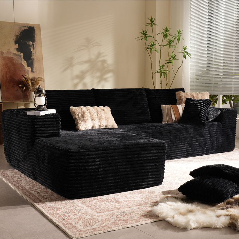 Fontanez Compression Packed 2 - Piece Corduroy Sectional - No Assembly Required, Left Hand Facing, Black
