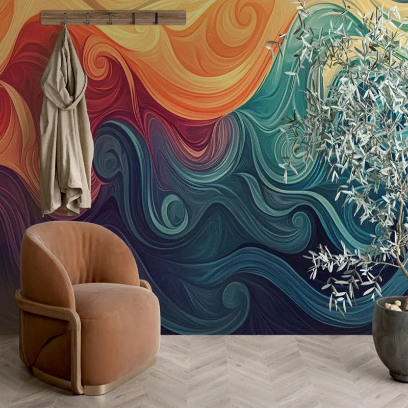 Sunset Currents Abstract Swirl, 108" L x 96" W