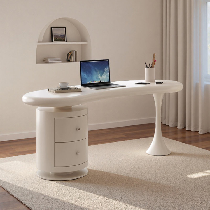 Bureau d'ordinateur exquis de style crème, H 29,52 po x l 70,86 po x P 23,62 po