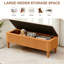 Banc de rangement avec repose-pieds en bois d'hévéa massif de 50,8 pouces avec siège en lin, banc de rangement pour chambre à coucher, range-chaussures pour chambre à coucher, salon, vestibule, garde-robe