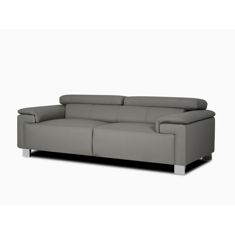 Chavely Genuine Leather Pillow Top Arm Sofa, Grey, 3
