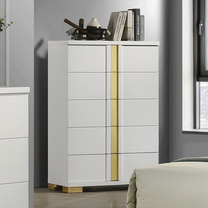 Commode 5 tiroirs Riegel, Blanc