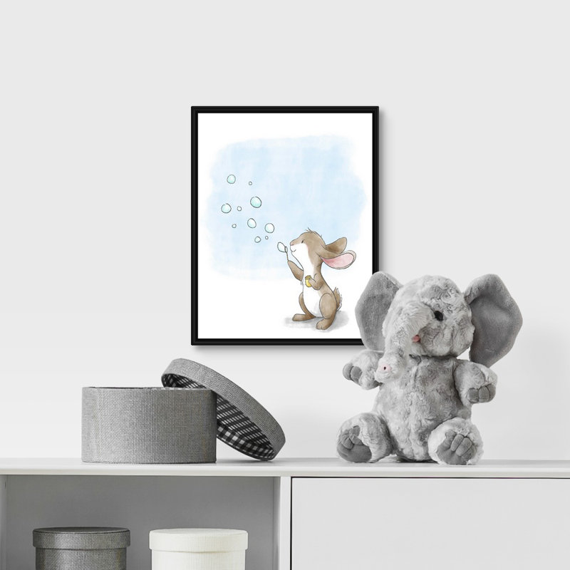 « souffleing bubbles », impression Little Bunny, Cadre pour toile flottant noir, H 14 po x l 11 po x P 1,75 po