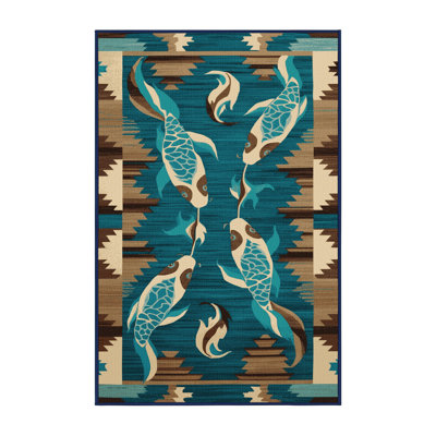 Washable Koi Fish Southwestern Area Rug