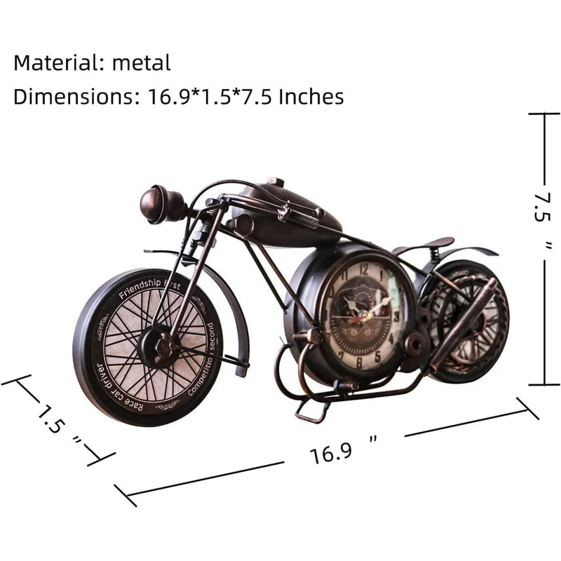 Metal Motorcycle Art Wall Decoration Office Desk Stand Clock