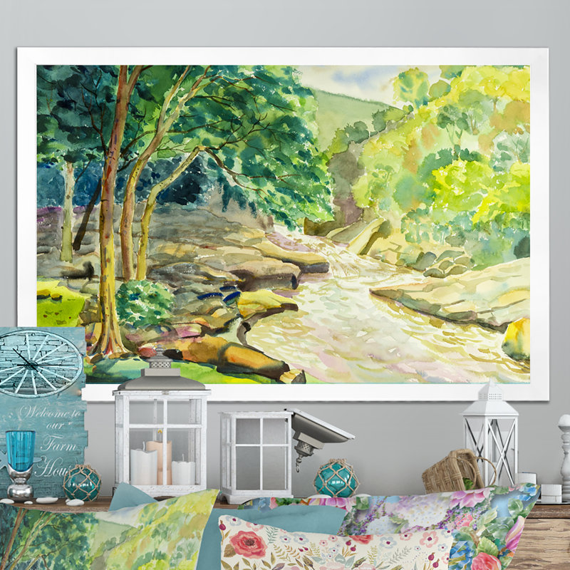 «River In Summer Forest», reproduction sur toile, Cadre photo blanc, H 12 po x l 20 po x P 1 po