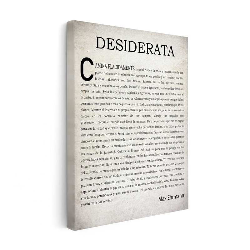 Max Ehrmann Desiderata, Sans cadre, Canevas, H 24 po x l 32 po