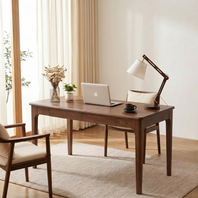 Bureau moderne en bois massif avec tiroirs, bureau à domicile à bords lisses pour petits espaces, bureau de travail pour chambre à coucher