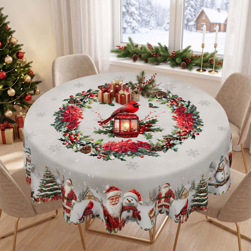 Christmas Santa Claus Design Washable Polyester Tablecloth