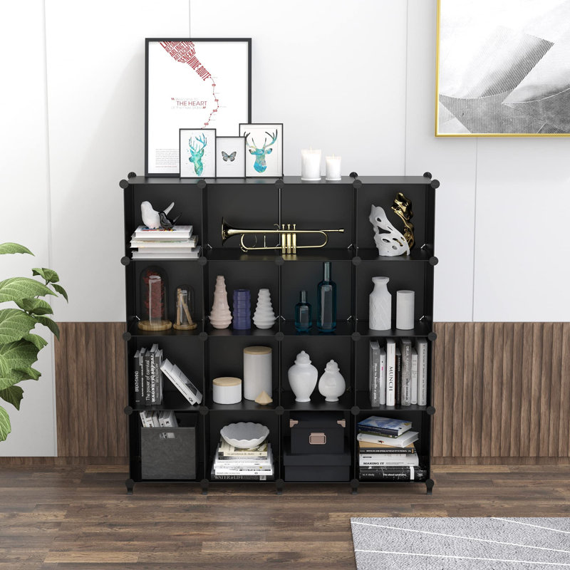 Alvi 304.8cm H Plastic Cube Bookcase, Black, (16 Shelves) 120cm H x 120cm W x 30cm D